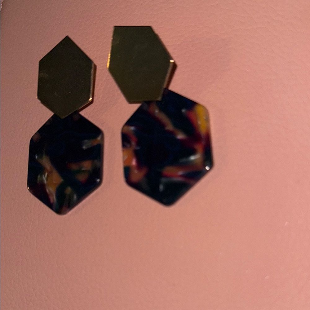 Stunning Hexagon Tortoise Shell Earrings - Picture 3 of 5